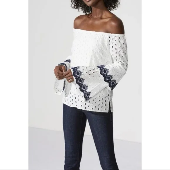 SOLD Bailey 44 Off Shoulder Embroidered White Eyelet Blouse - Picture 1 of 12